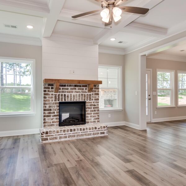 Brick Fireplace with Shiplap